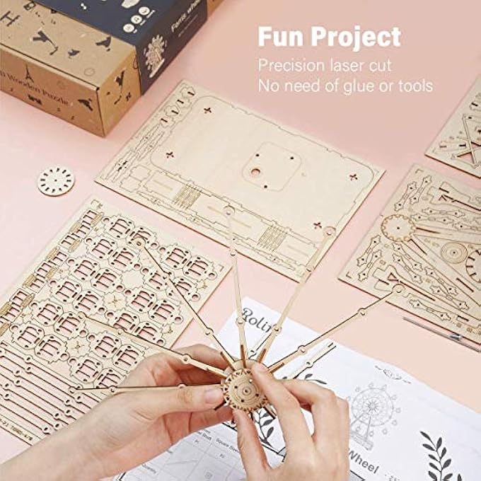 3D WOODEN PUZZLE FOR ADULTS,MECHANICAL DIY CRAFTS KITS FOR KIDS,FERRIS WHEELS MUSIC MODEL KITS TO BUILD,BRAIN TEASER PUZZLES FOR BOYS AND GIRLS - Image 3